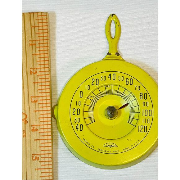 Vintage Cooper Mini Fry Skillet Wall Thermometer Yellow Kitchen Farmhouse WORKS - Picture 7 of 7